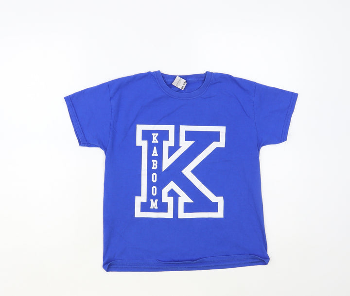 Fruit of the Loom Boys Blue Cotton Pullover T-Shirt Size 7-8 Years Crew Neck Pullover - Kaboom