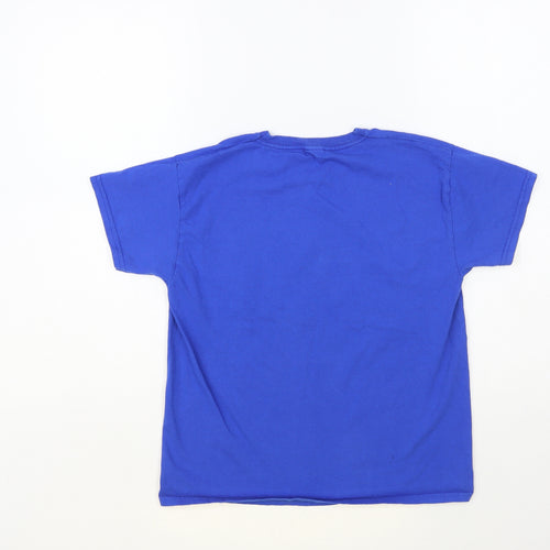 Fruit of the Loom Boys Blue Cotton Pullover T-Shirt Size 7-8 Years Crew Neck Pullover - Kaboom