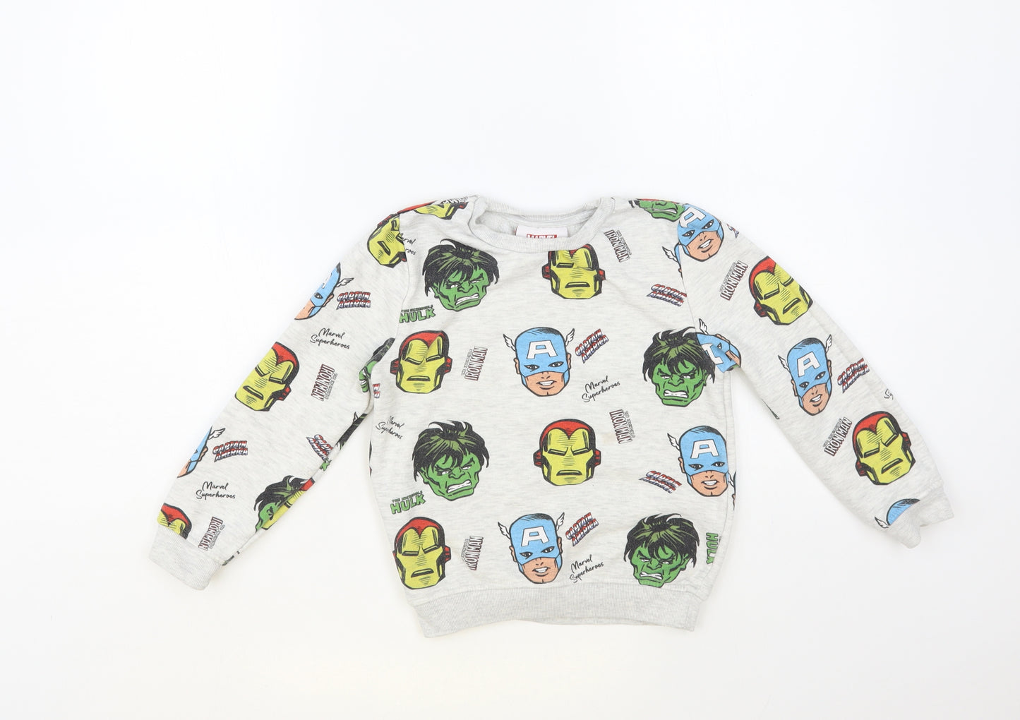 Primark Boys Grey Geometric Cotton Pullover Sweatshirt Size 6-7 Years Pullover - Avengers