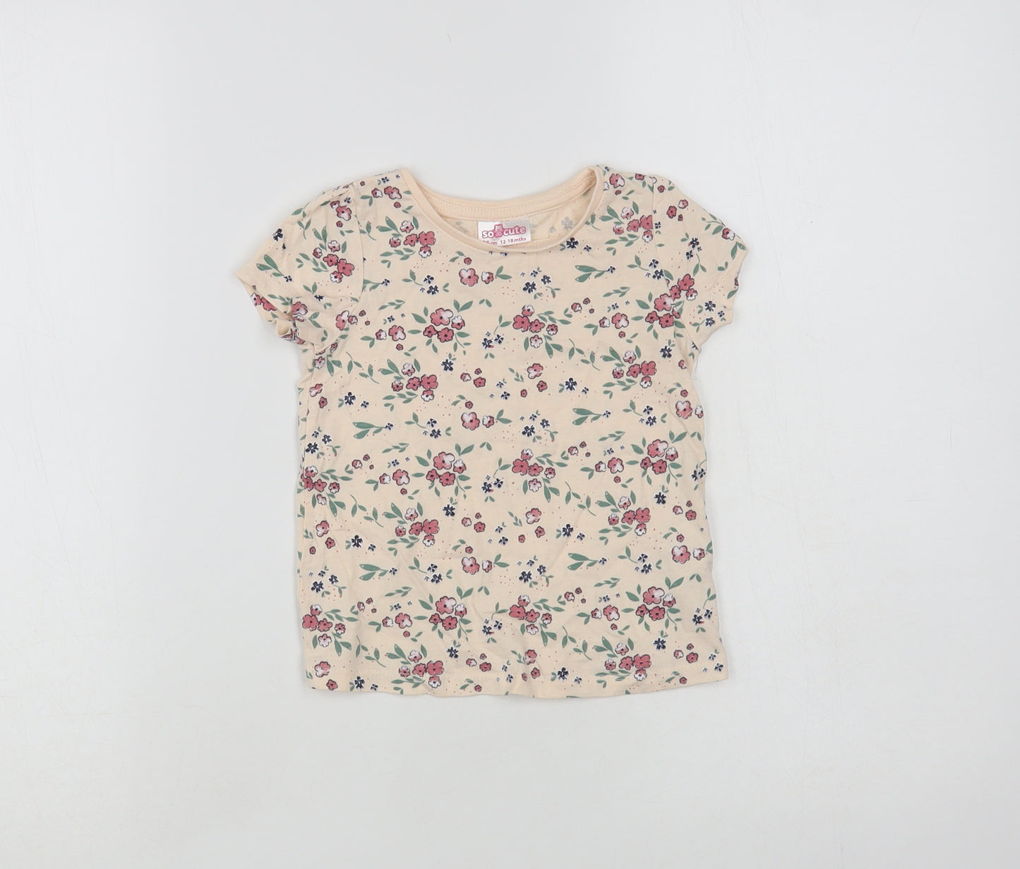 So Cute Girls Pink Floral Cotton Basic T-Shirt Size 2 Years Crew Neck Pullover