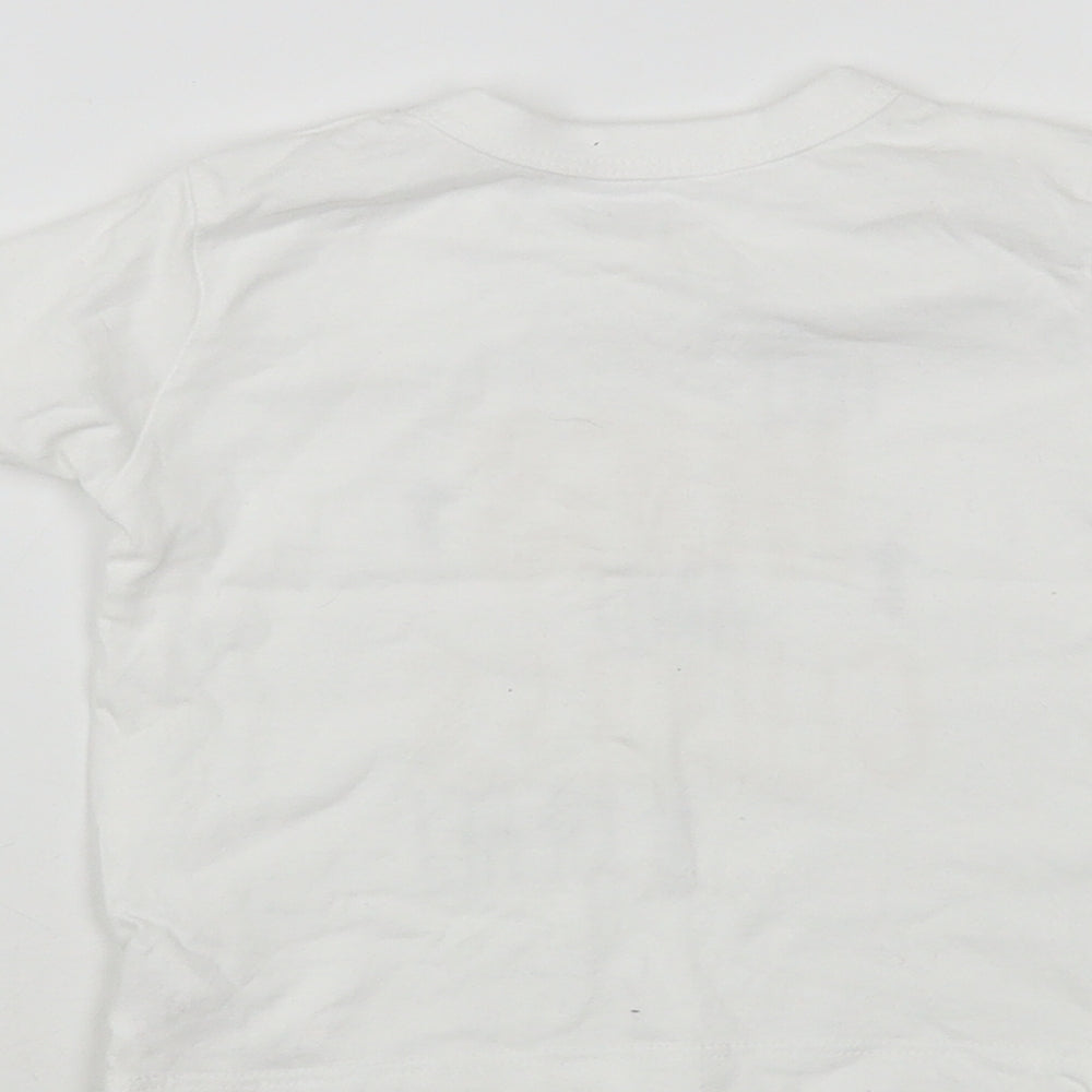 Pep & Co Baby White Cotton Basic T-Shirt Size 9-12 Months Crew Neck Snap - Free Hugs