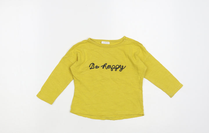 NEXT Baby Yellow Cotton Pullover T-Shirt Size 9-12 Months Crew Neck Snap - Be Happy