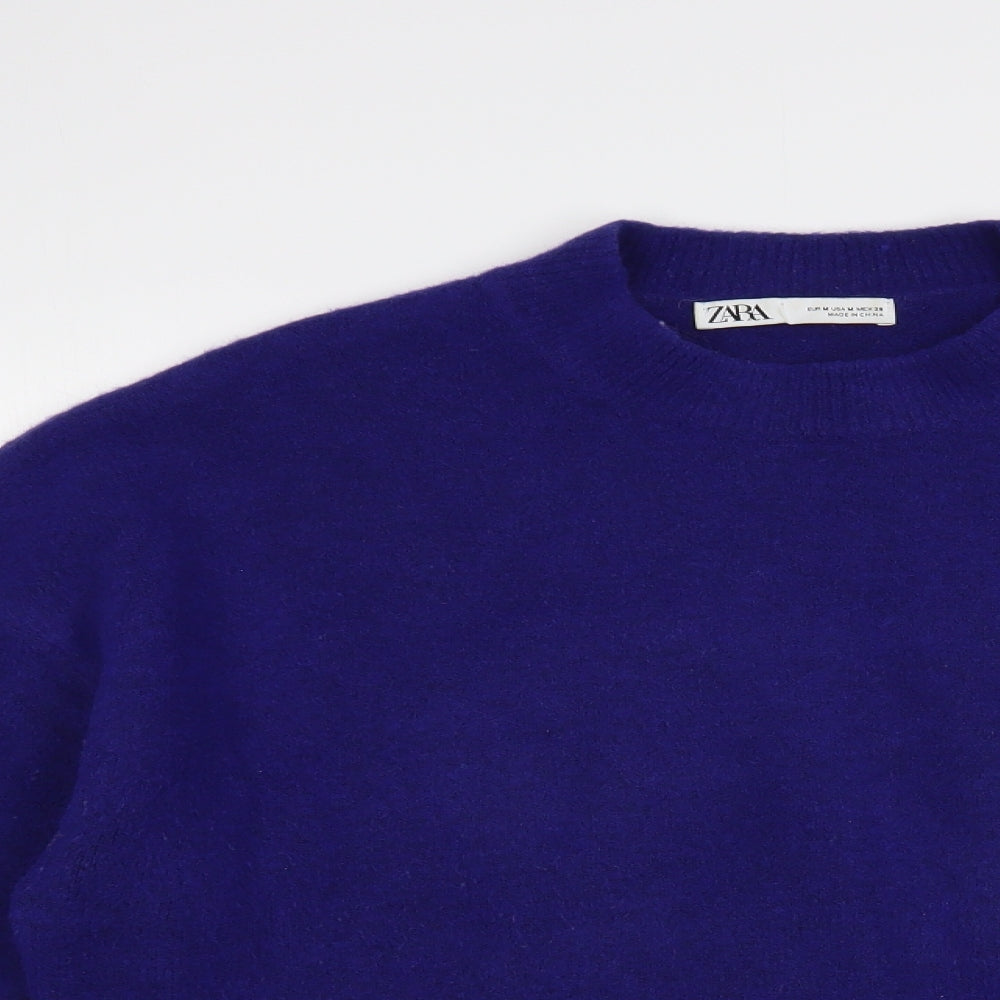 Zara Womens Purple Crew Neck Acrylic Pullover Jumper Size M