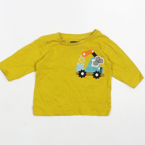 NEXT Baby Yellow Cotton Pullover T-Shirt Size 3-6 Months Crew Neck Pullover - Crane