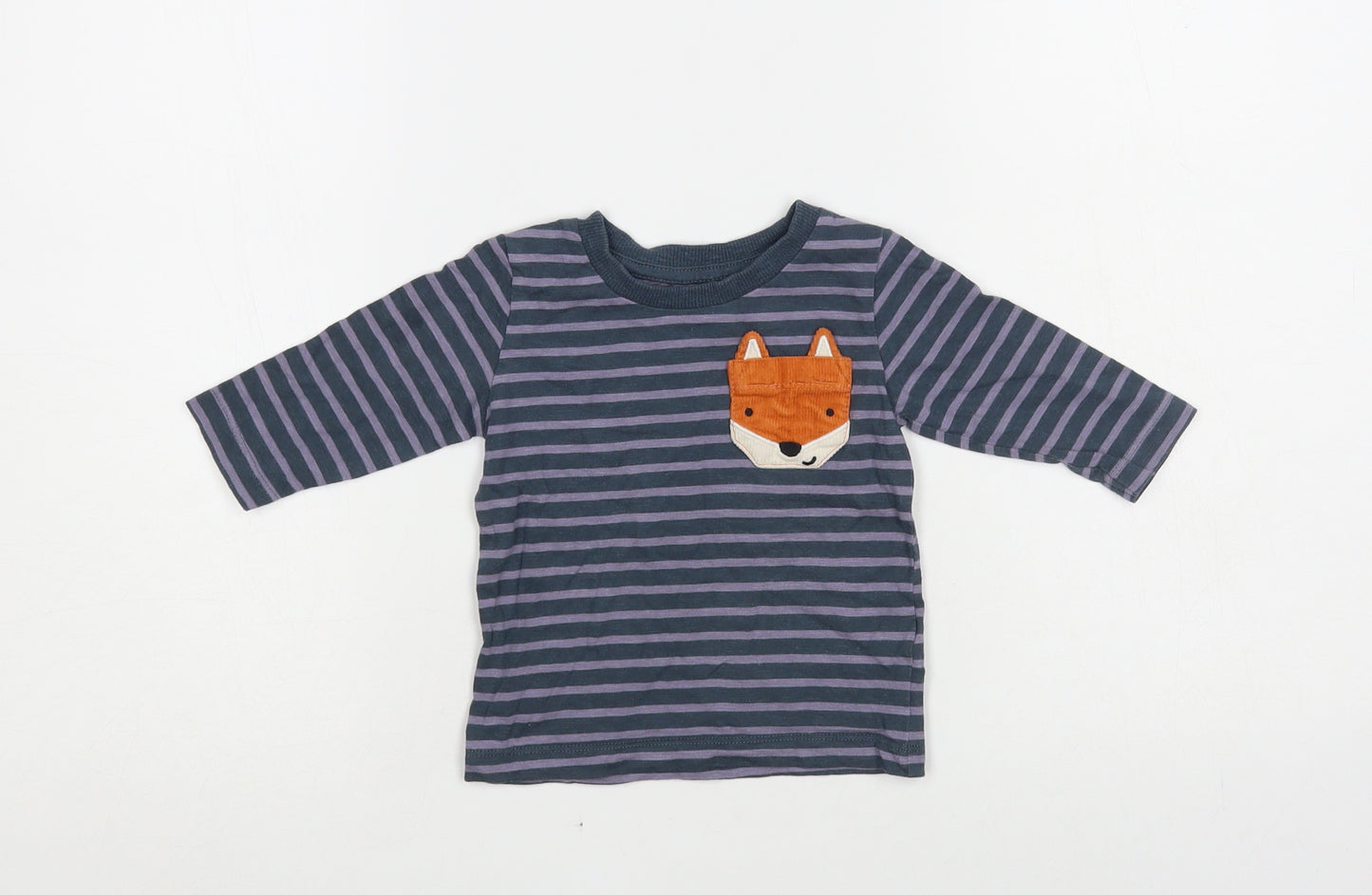 NEXT Baby Blue Striped Cotton Pullover T-Shirt Size 3-6 Months Crew Neck Pullover - Fox Pocket