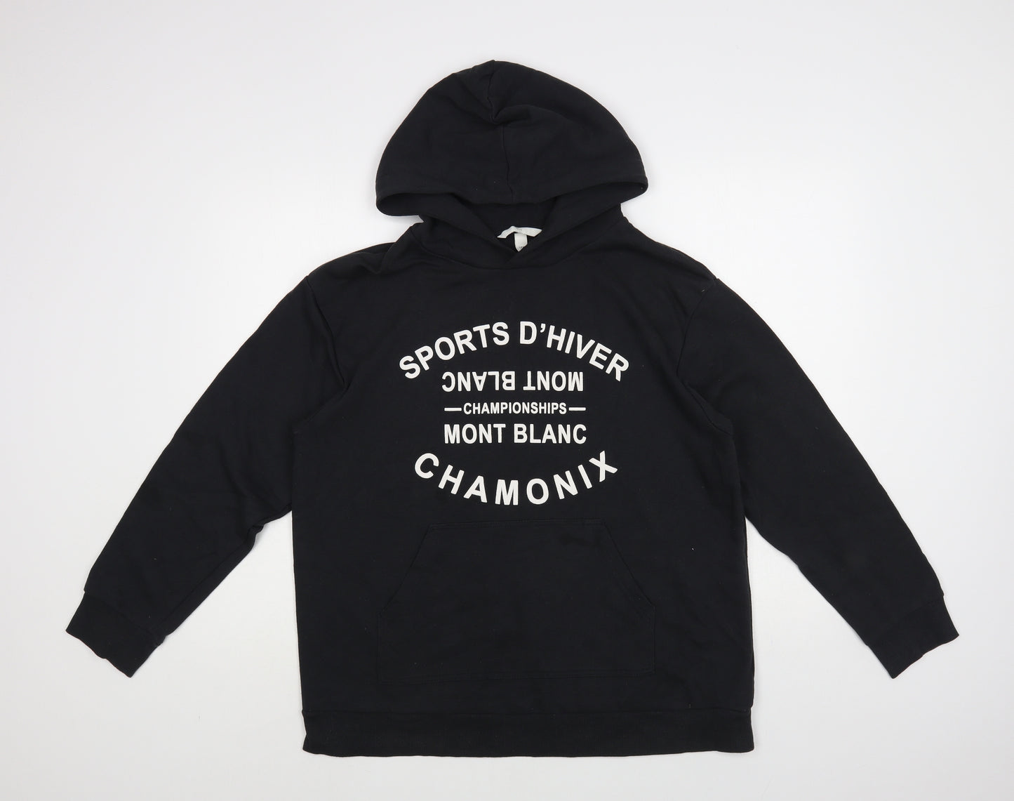 H&M Mens Black Cotton Pullover Hoodie Size M - Mont Blanc