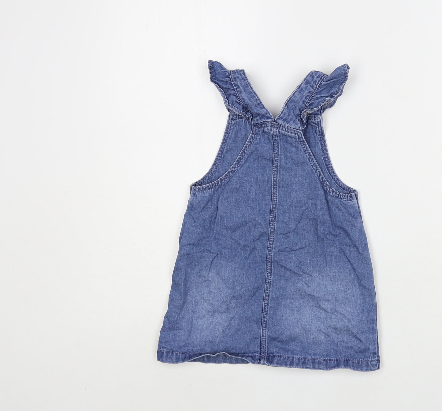 F&F Baby Blue Cotton Pinafore/Dungaree Dress Size 12-18 Months Square Neck Snap