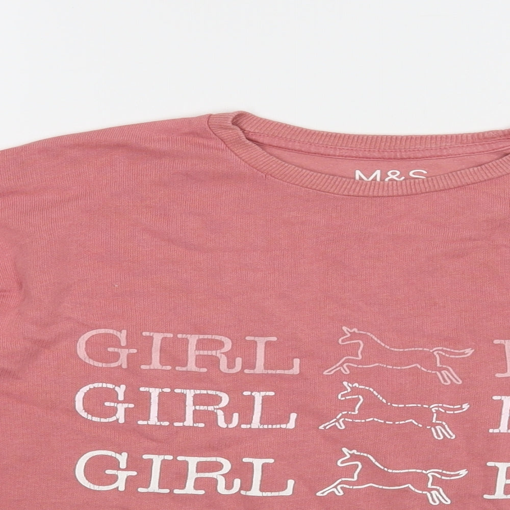 Marks and Spencer Girls Pink Cotton Pullover Sweatshirt Size 10 Years Pullover - Girl Power