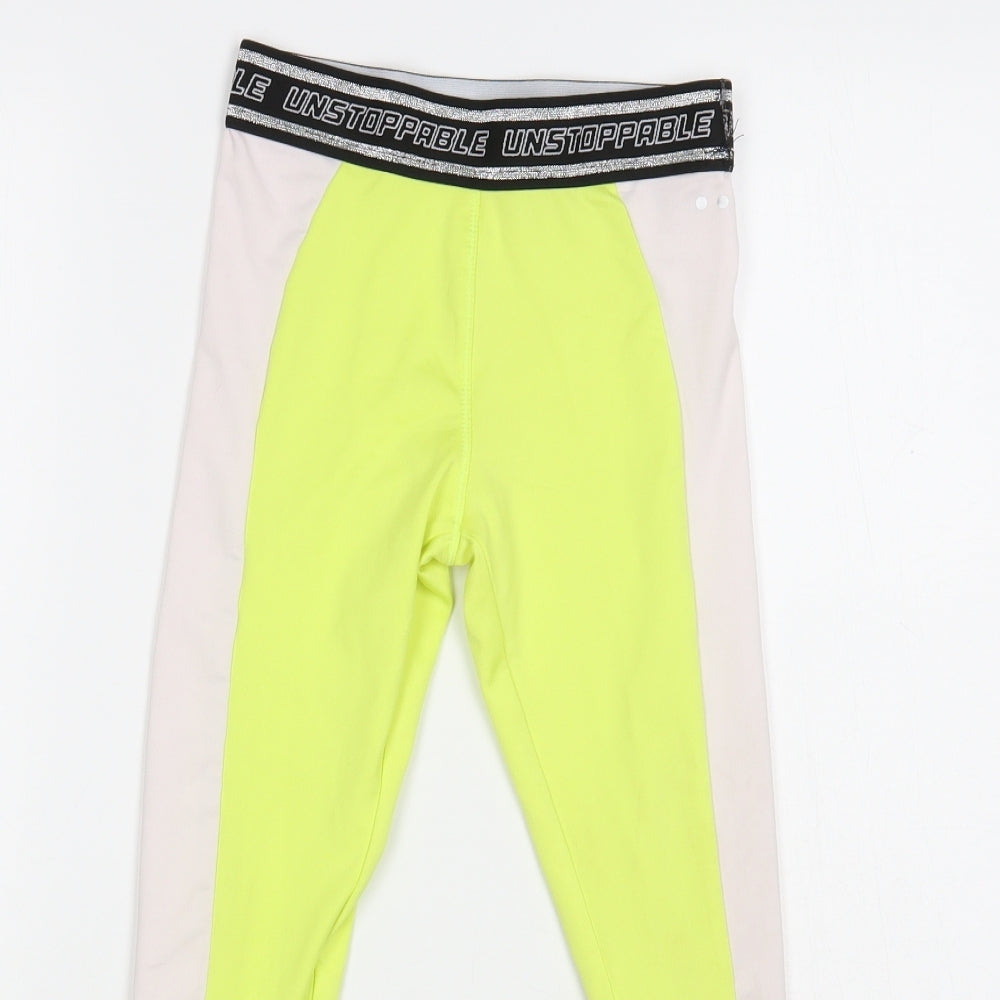 Matalan Girls Yellow Colourblock Polyester Jogger Trousers Size 6-7 Years Regular Pullover - Leggings