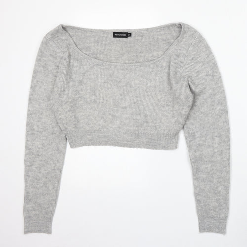 PRETTYLITTLETHING Womens Grey Boat Neck Acrylic Pullover Jumper Size M