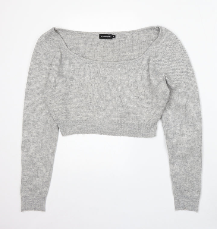 PRETTYLITTLETHING Womens Grey Boat Neck Acrylic Pullover Jumper Size M