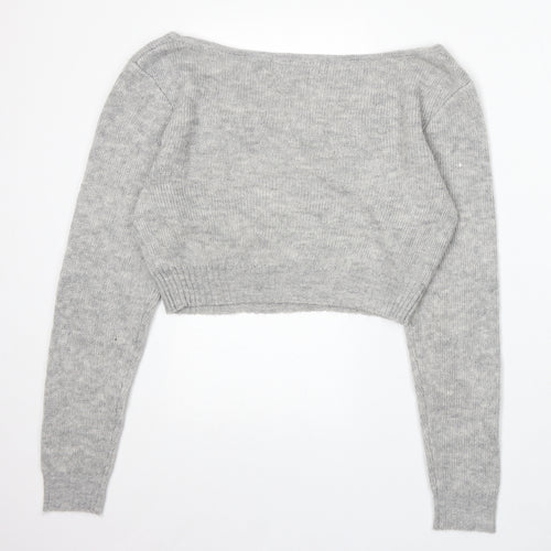 PRETTYLITTLETHING Womens Grey Boat Neck Acrylic Pullover Jumper Size M