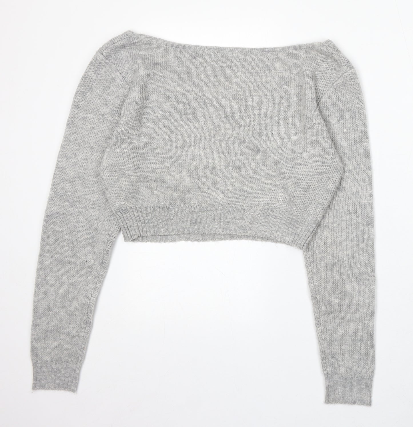 PRETTYLITTLETHING Womens Grey Boat Neck Acrylic Pullover Jumper Size M