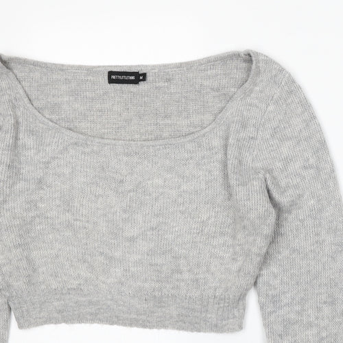 PRETTYLITTLETHING Womens Grey Boat Neck Acrylic Pullover Jumper Size M