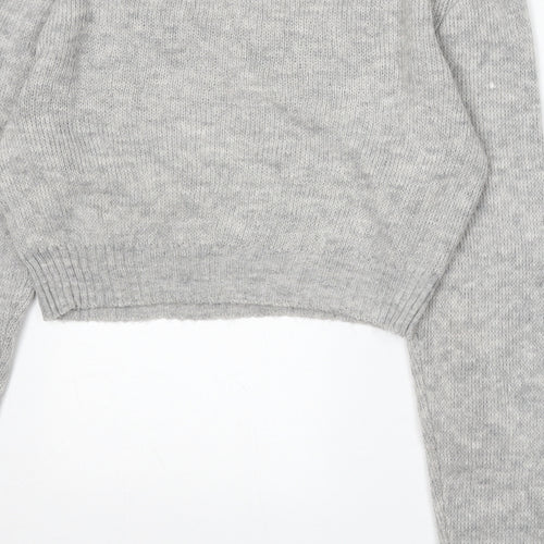 PRETTYLITTLETHING Womens Grey Boat Neck Acrylic Pullover Jumper Size M