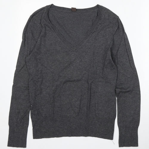 Selection Womens Grey V-Neck Acrylic Pullover Jumper Size 14
