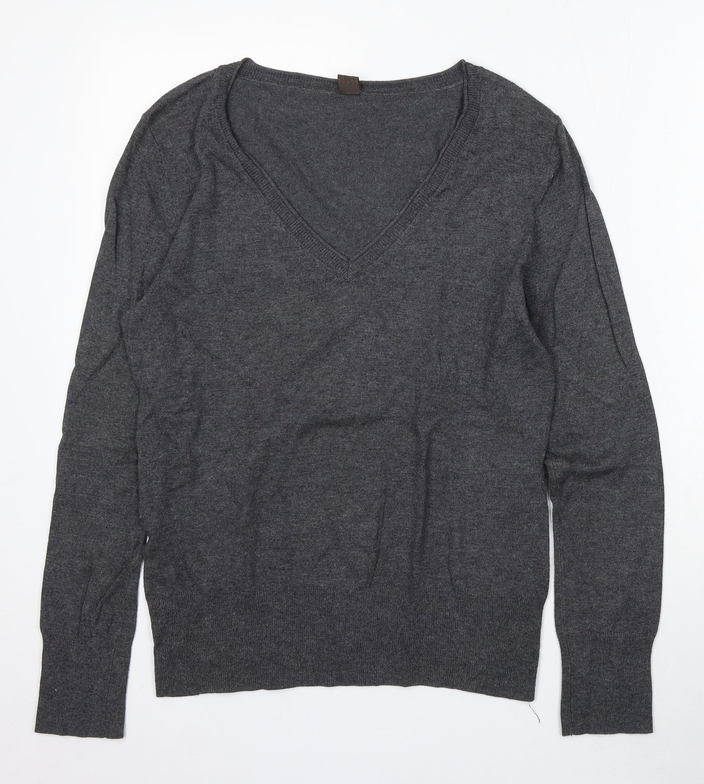 Selection Womens Grey V-Neck Acrylic Pullover Jumper Size 14