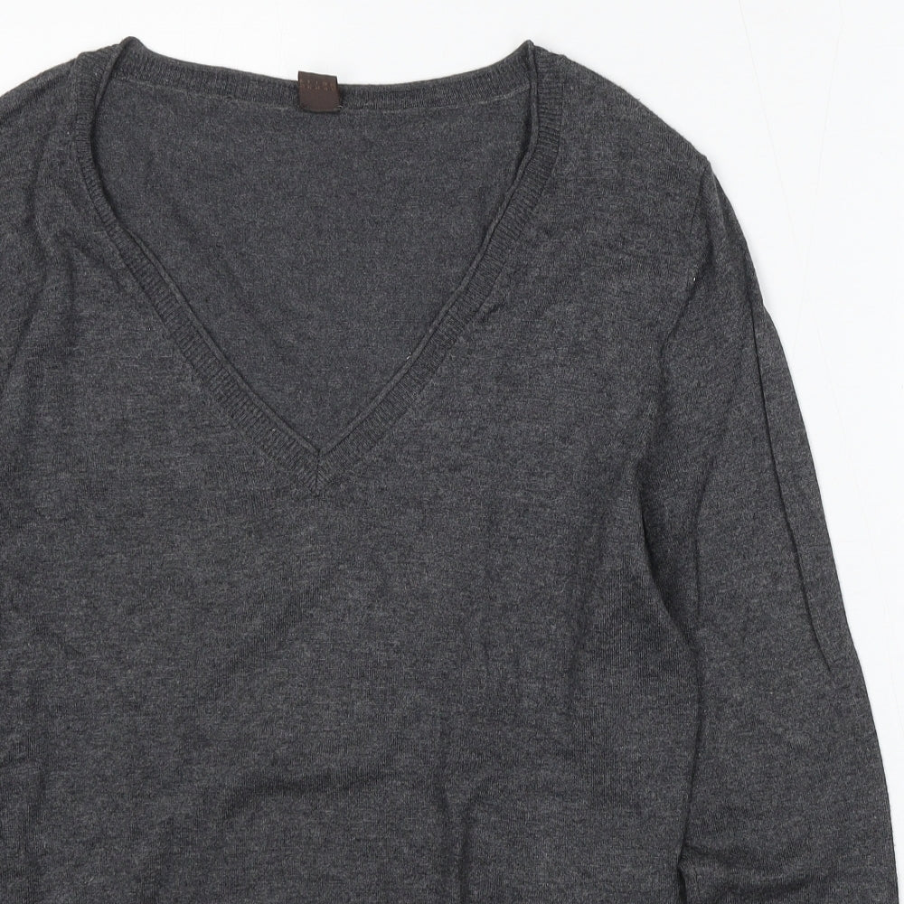 Selection Womens Grey V-Neck Acrylic Pullover Jumper Size 14