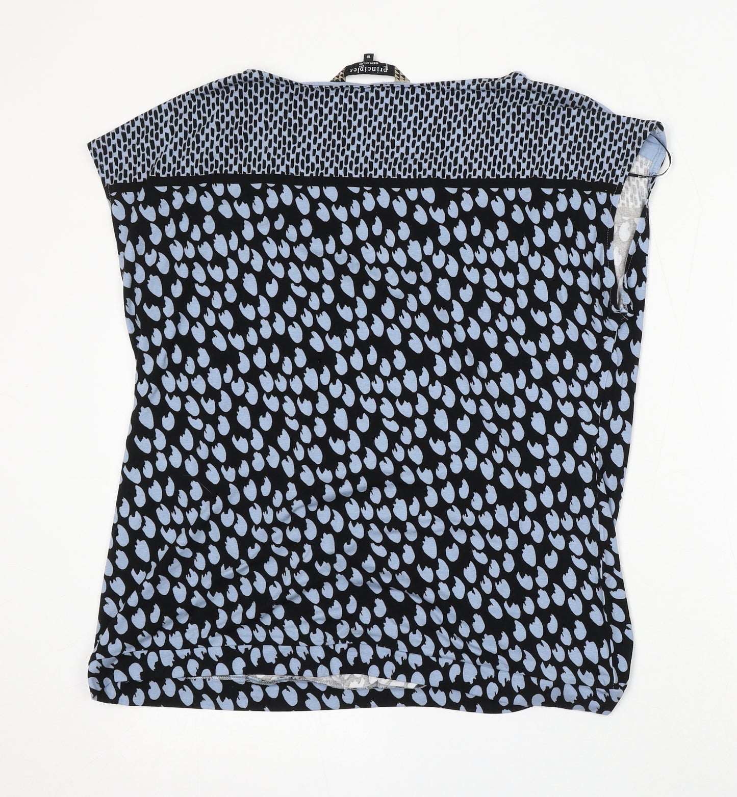 Principles Womens Blue Geometric Cotton Basic Blouse Size 18 Round Neck