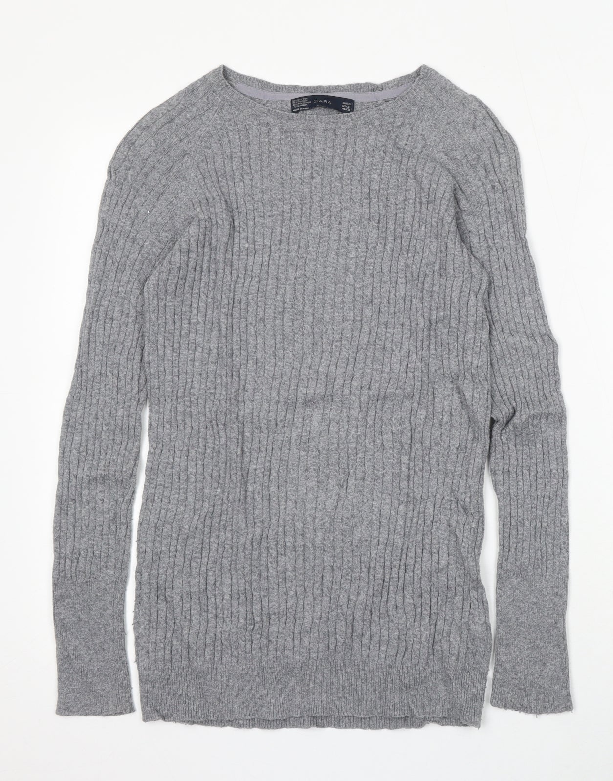 Zara Womens Grey Round Neck Cotton Pullover Jumper Size M