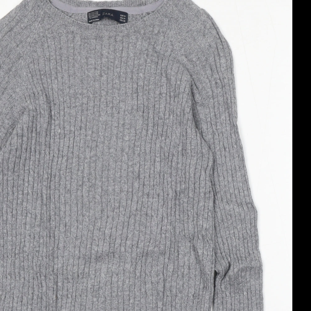 Zara Womens Grey Round Neck Cotton Pullover Jumper Size M