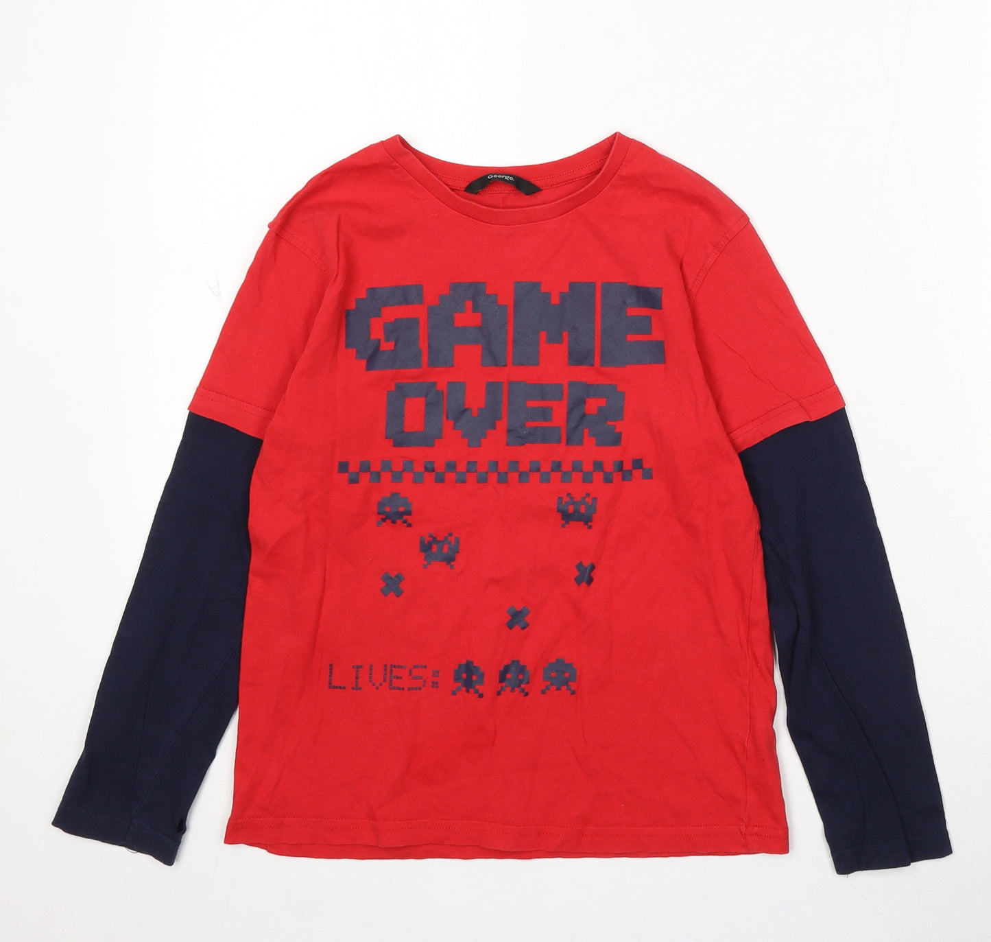 George Boys Red Cotton Basic T-Shirt Size 9-10 Years Round Neck - Game Over