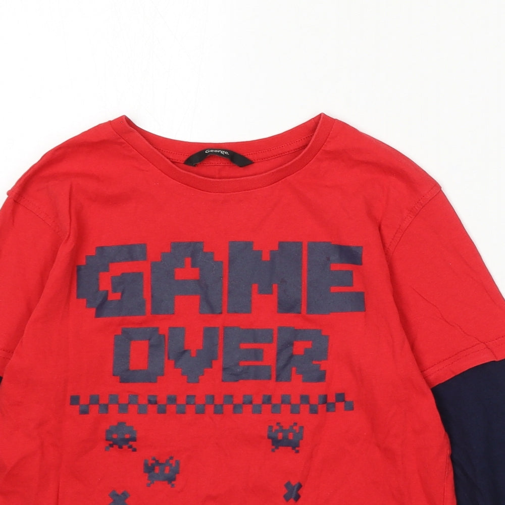 George Boys Red Cotton Basic T-Shirt Size 9-10 Years Round Neck - Game Over