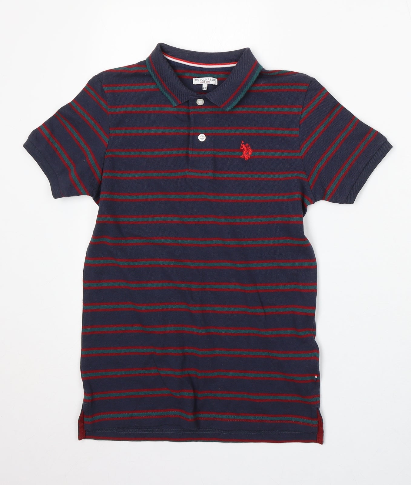 US Polo Assn. Boys Blue Striped Cotton Basic Polo Size 8-9 Years Collared Button