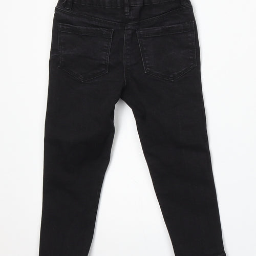 Matalan Girls Black Animal Print Cotton Skinny Jeans Size 4 Years Regular Button - Leopard Print