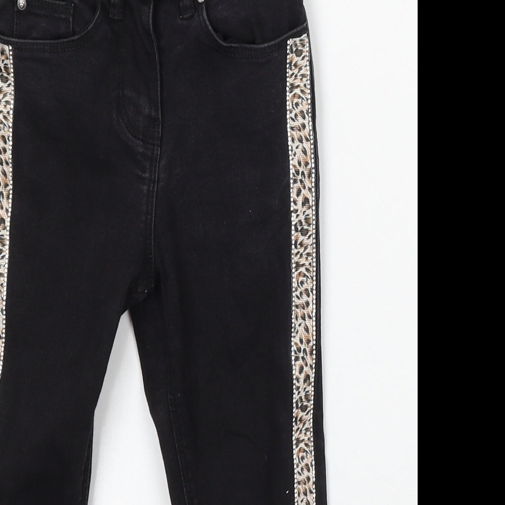 Matalan Girls Black Animal Print Cotton Skinny Jeans Size 4 Years Regular Button - Leopard Print