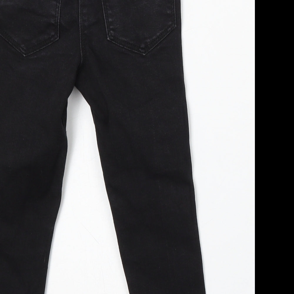 Matalan Girls Black Animal Print Cotton Skinny Jeans Size 4 Years Regular Button - Leopard Print