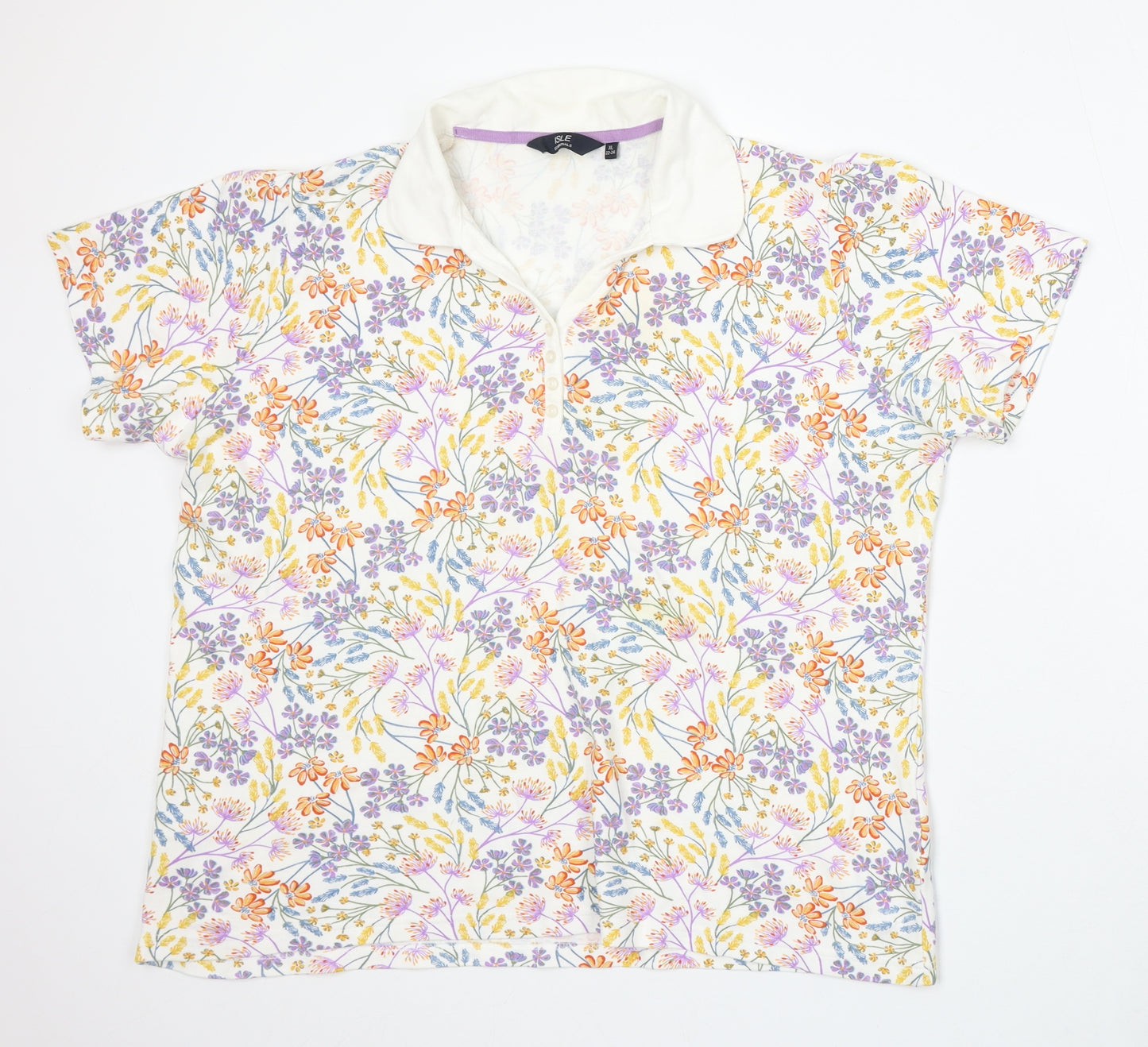EWM Womens White Floral Cotton Basic Polo Size 22 Collared