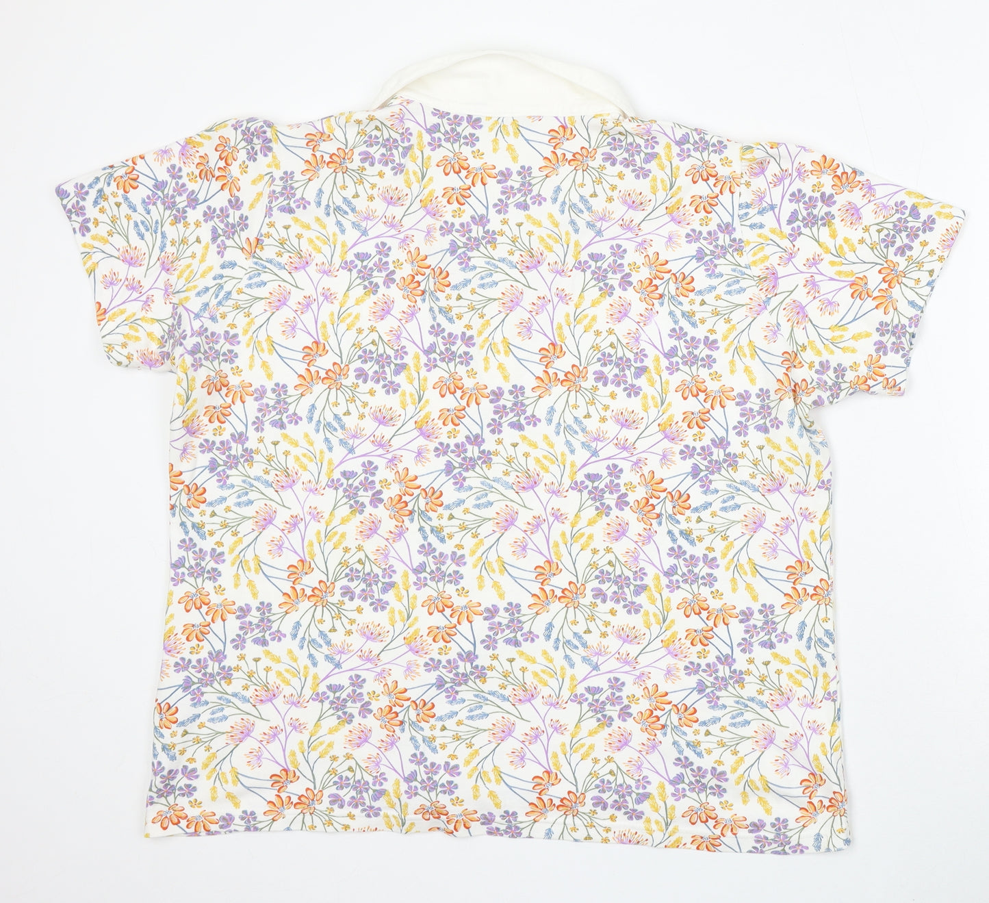 EWM Womens White Floral Cotton Basic Polo Size 22 Collared