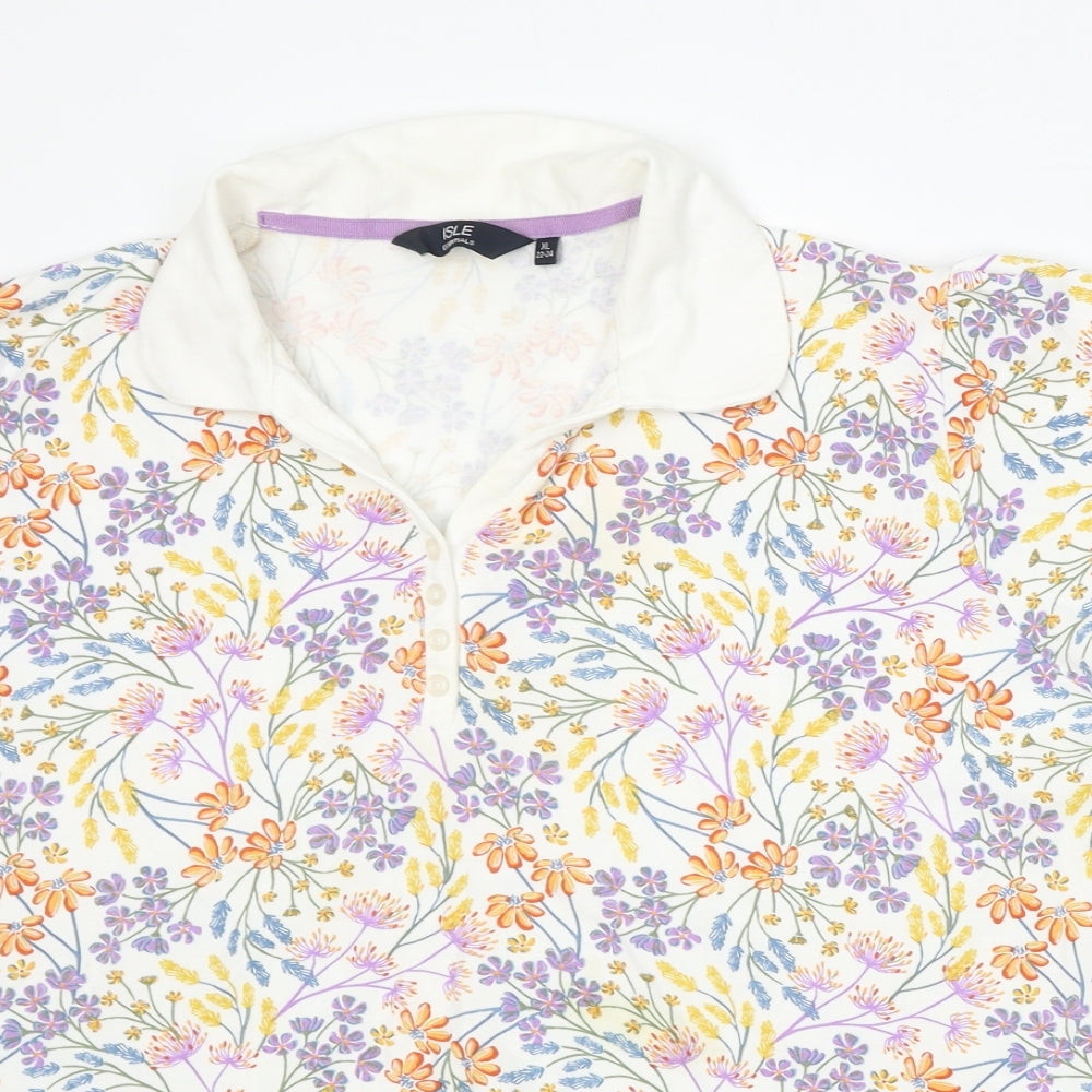 EWM Womens White Floral Cotton Basic Polo Size 22 Collared