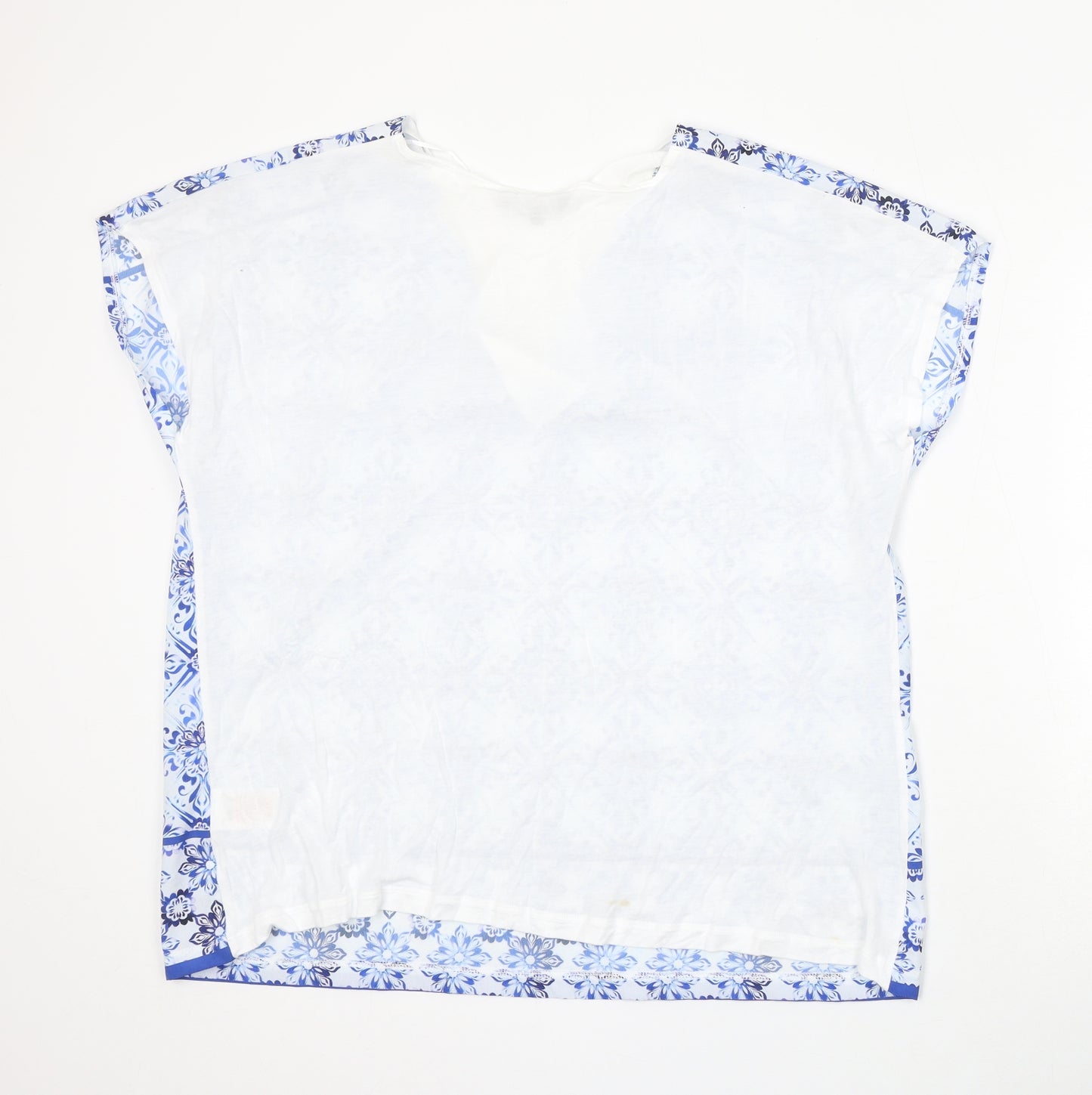 Peacocks Womens Blue Geometric Cotton Basic T-Shirt Size 22 V-Neck