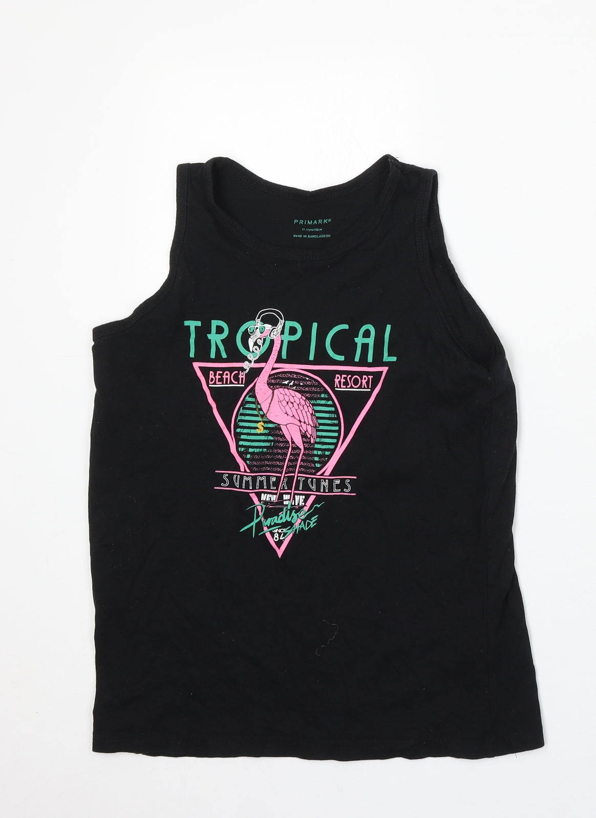 Primark Boys Black Cotton Basic Tank Size 11-12 Years Round Neck - Tropical Resort
