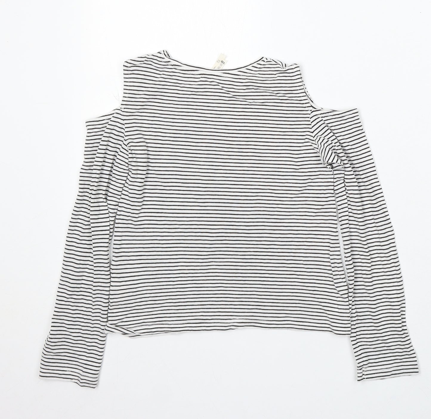 Young Dimension Girls White Striped Cotton Basic T-Shirt Size 9-10 Years Round Neck - Yeah Yeah Whatever