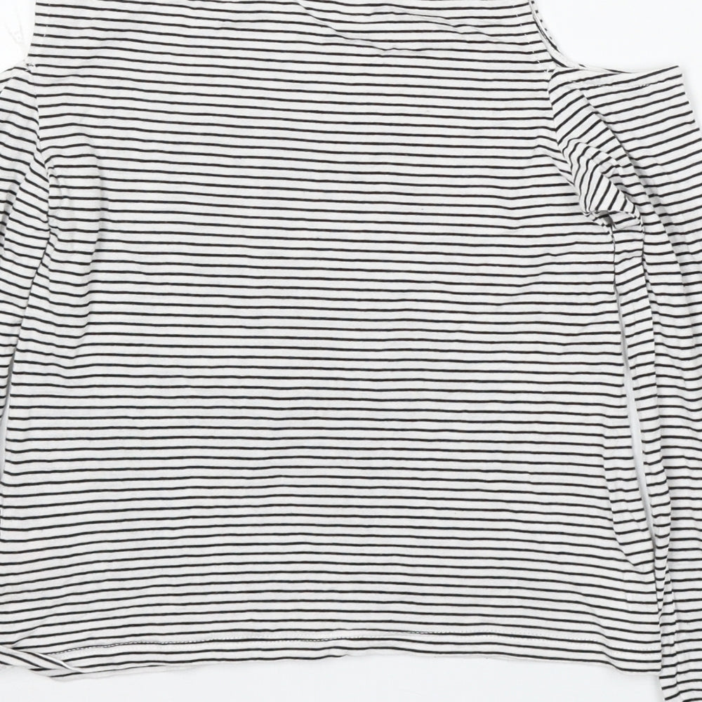 Young Dimension Girls White Striped Cotton Basic T-Shirt Size 9-10 Years Round Neck - Yeah Yeah Whatever