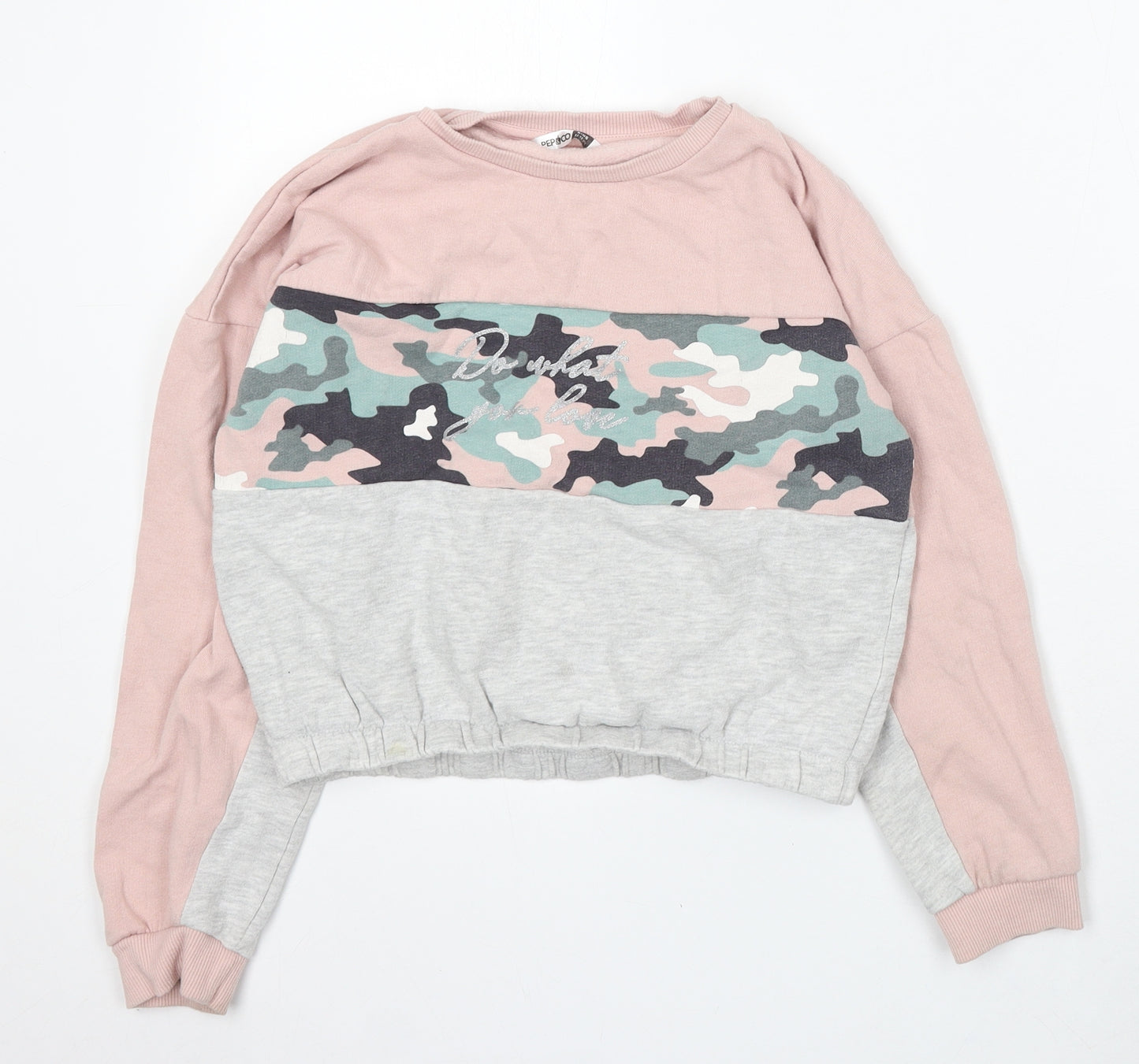 Pep&Co Girls Pink Camouflage Cotton Pullover Sweatshirt Size 11-12 Years Pullover - Do What You Love