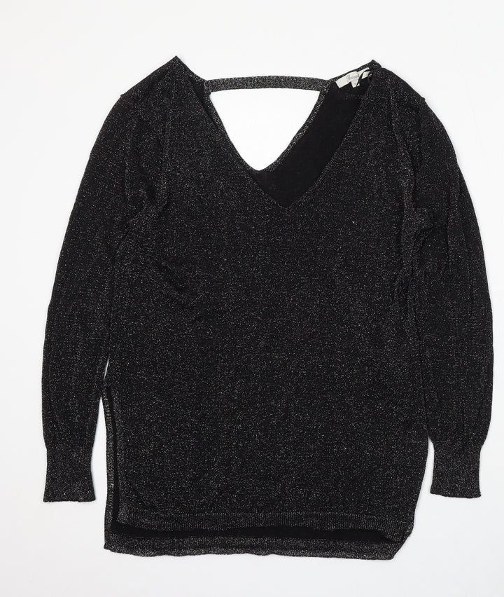 Peacocks Womens Black V-Neck Polyester Pullover Jumper Size 12