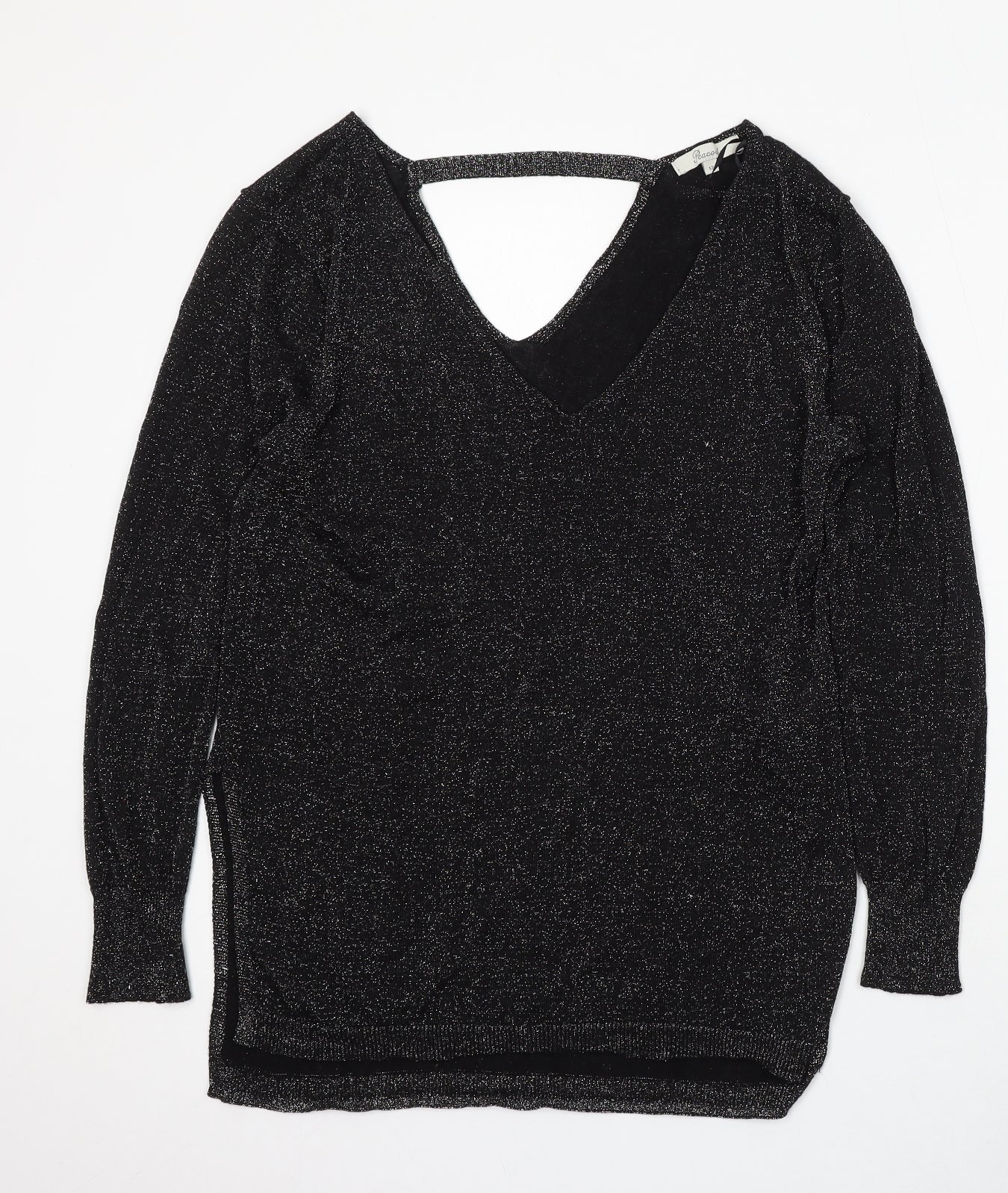Peacocks Womens Black V-Neck Polyester Pullover Jumper Size 12