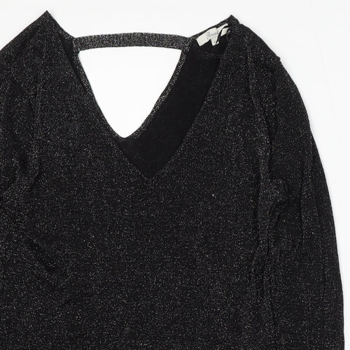 Peacocks Womens Black V-Neck Polyester Pullover Jumper Size 12