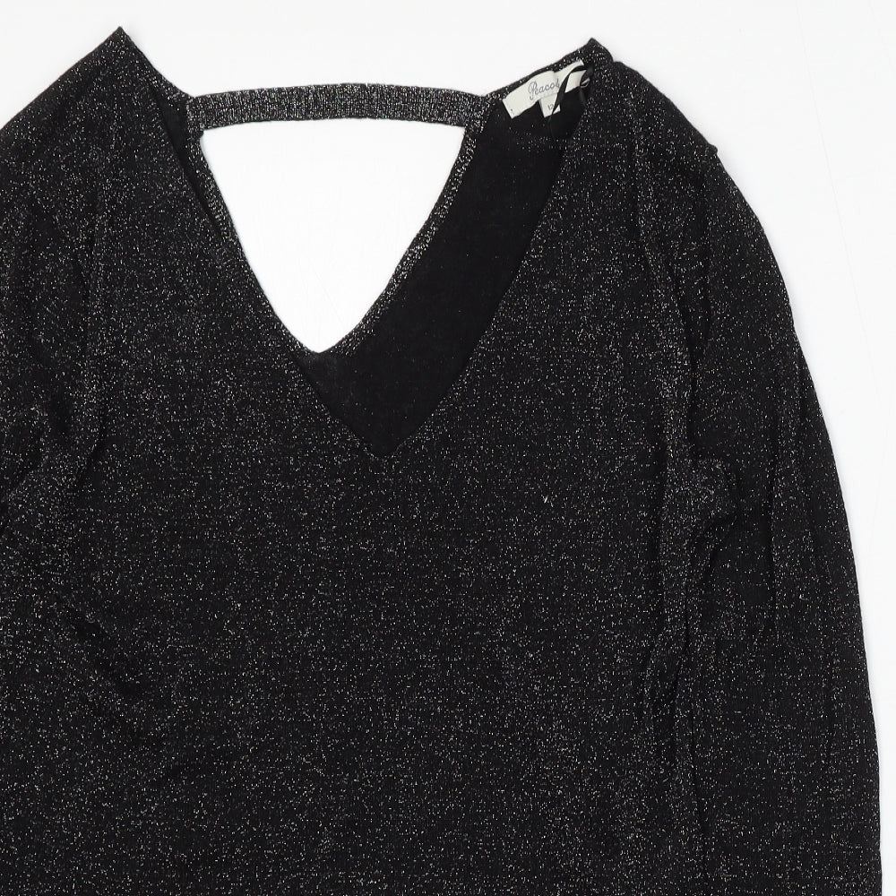 Peacocks Womens Black V-Neck Polyester Pullover Jumper Size 12