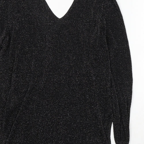 Peacocks Womens Black V-Neck Polyester Pullover Jumper Size 12