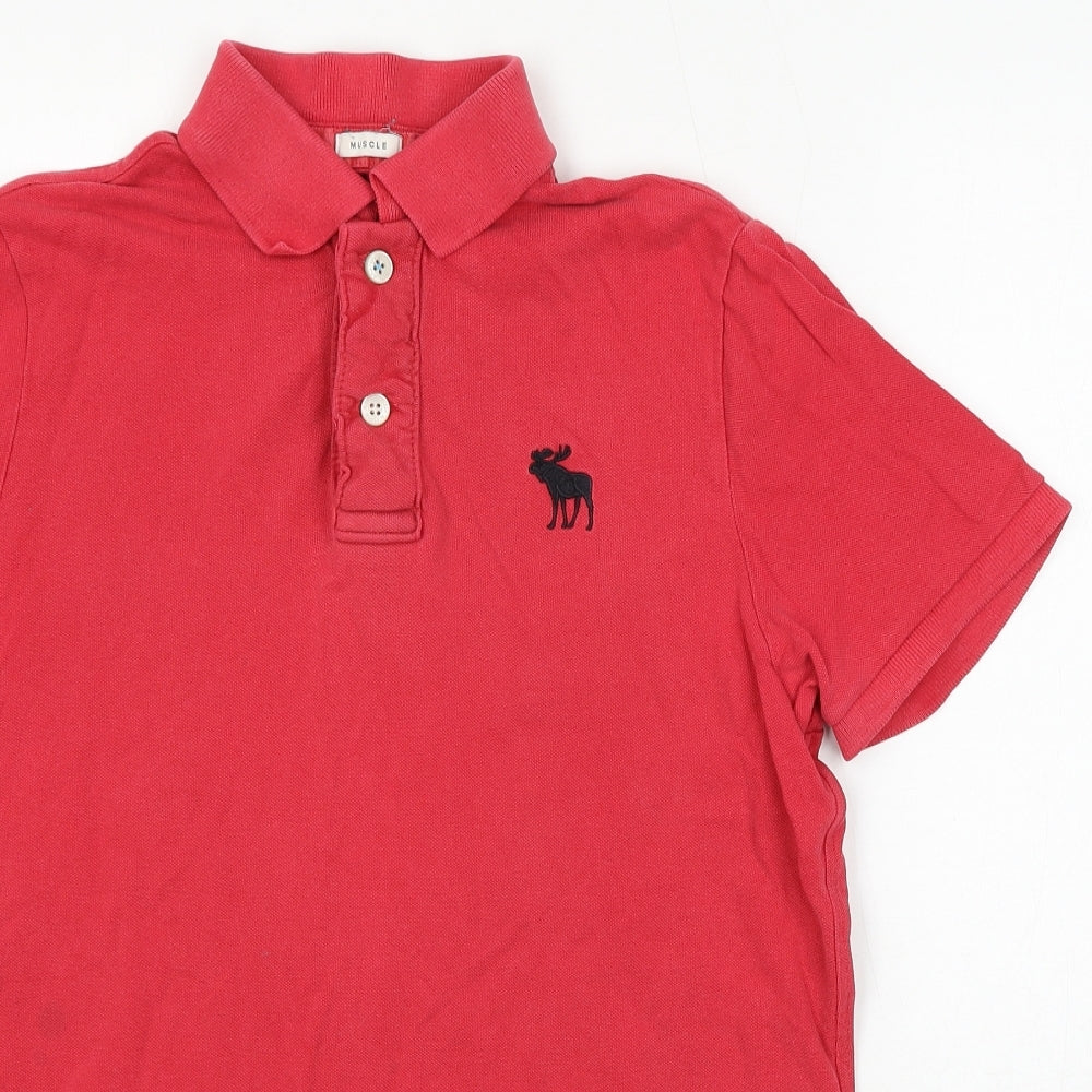 Abercrombie & Fitch Mens Red Cotton Polo Size L Collared Button