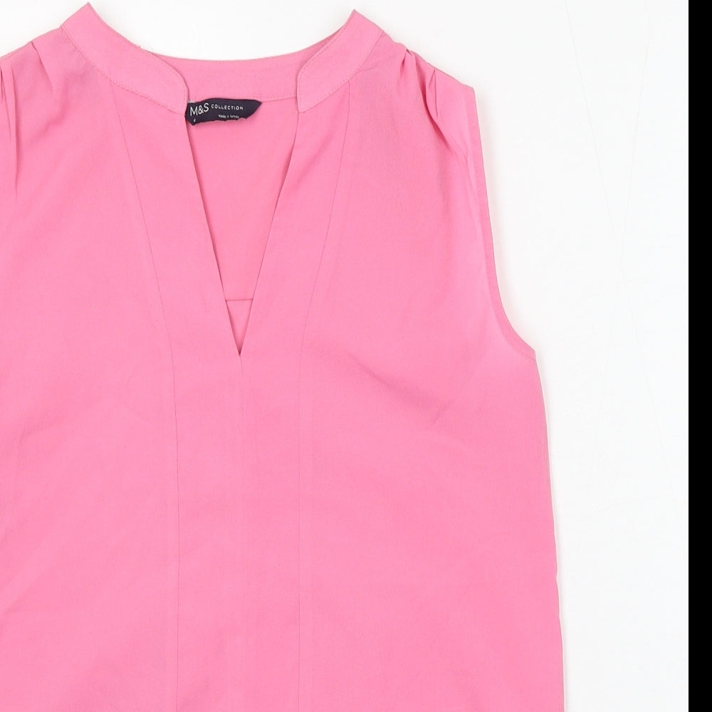 Marks and Spencer Womens Pink Viscose Basic Tank Size 6 Round Neck