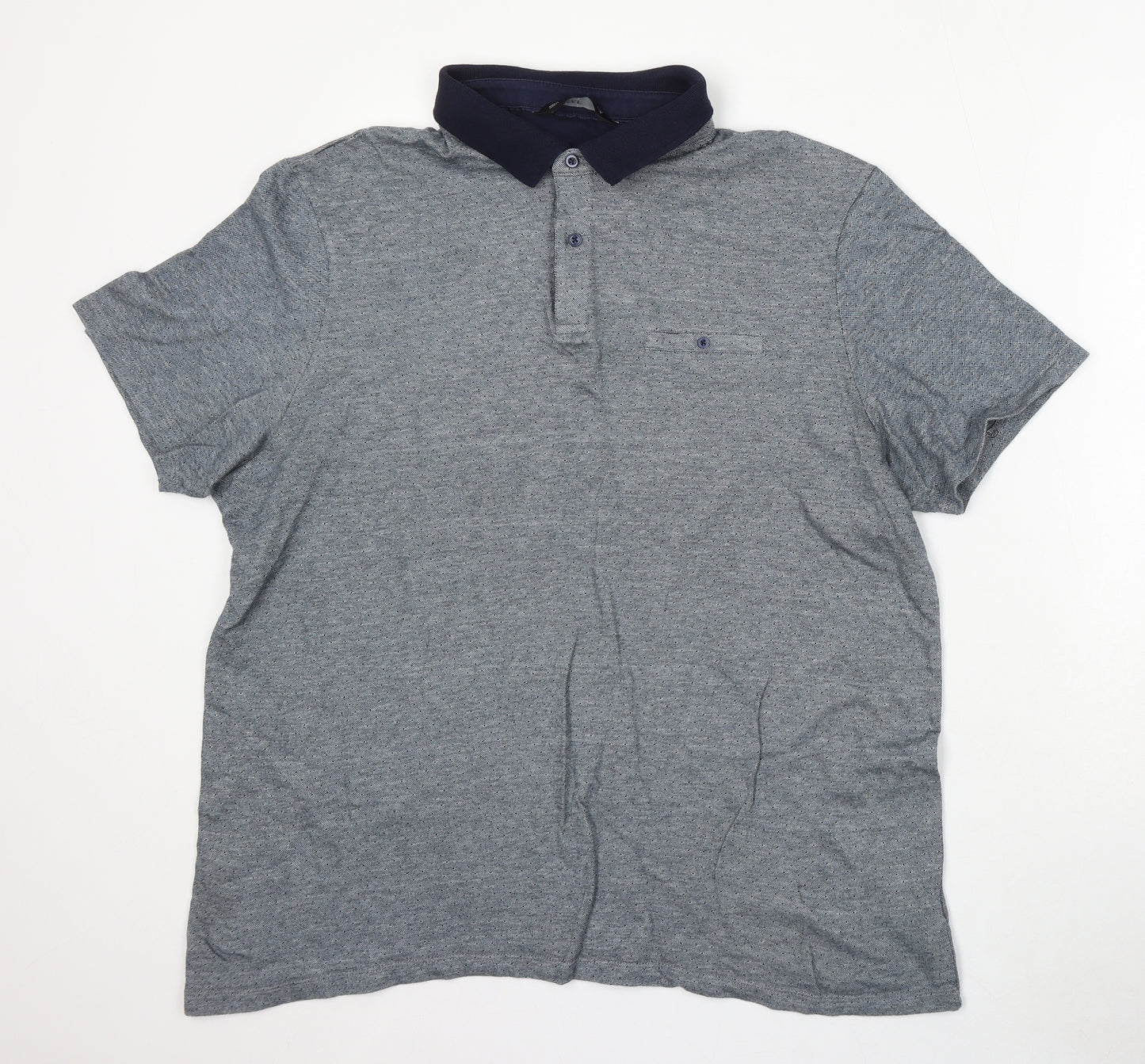 F&F Mens Blue Spotted Cotton Polo Size 2XL Collared Button