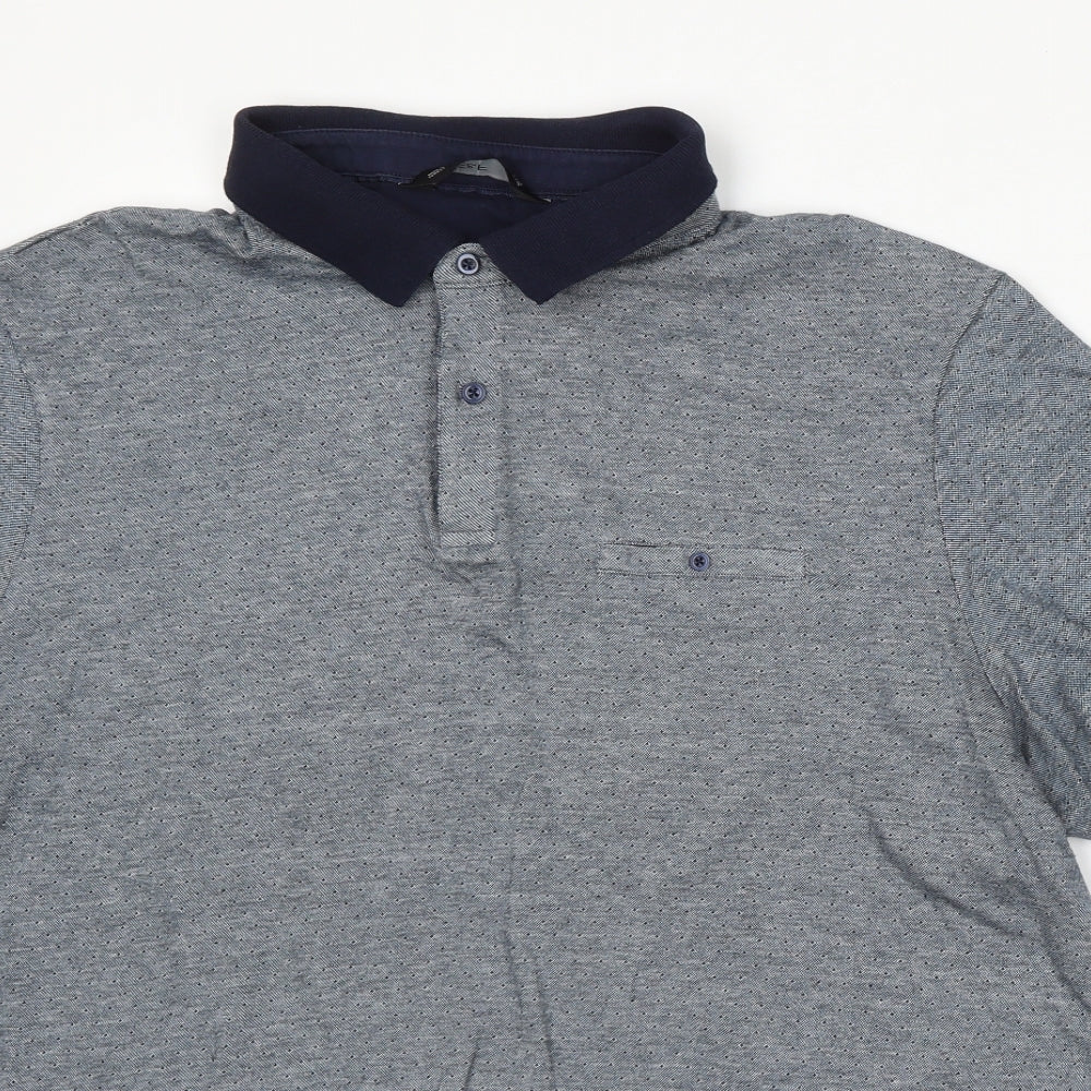 F&F Mens Blue Spotted Cotton Polo Size 2XL Collared Button