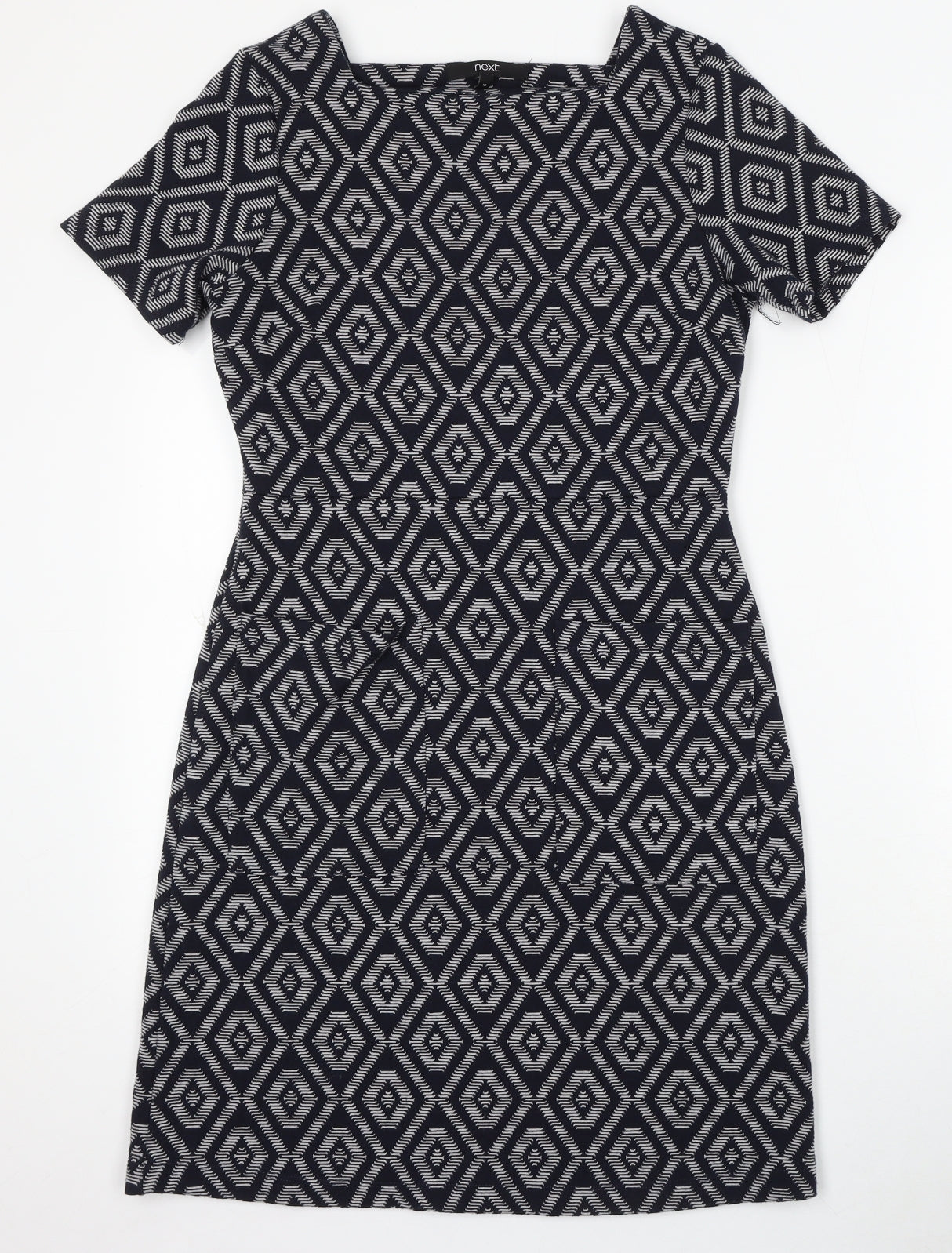 NEXT Womens Blue Geometric Polyester Bodycon Size 10 Round Neck