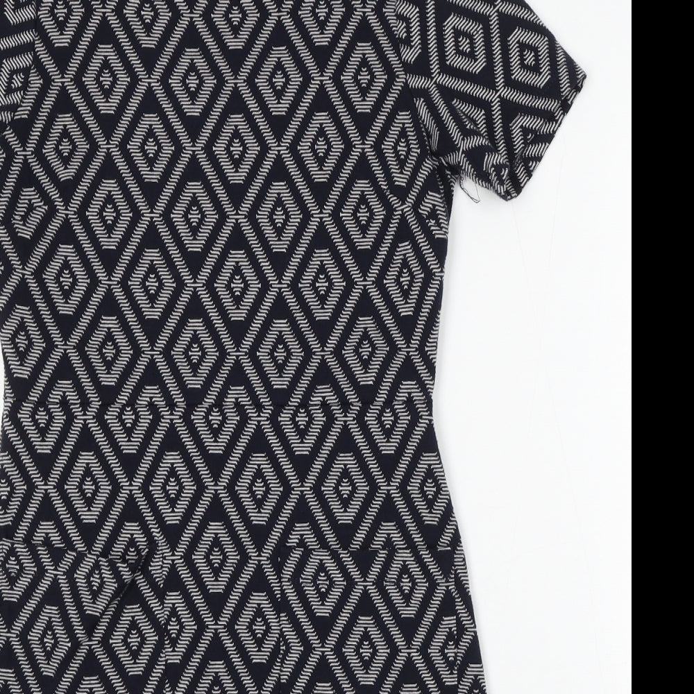 NEXT Womens Blue Geometric Polyester Bodycon Size 10 Round Neck